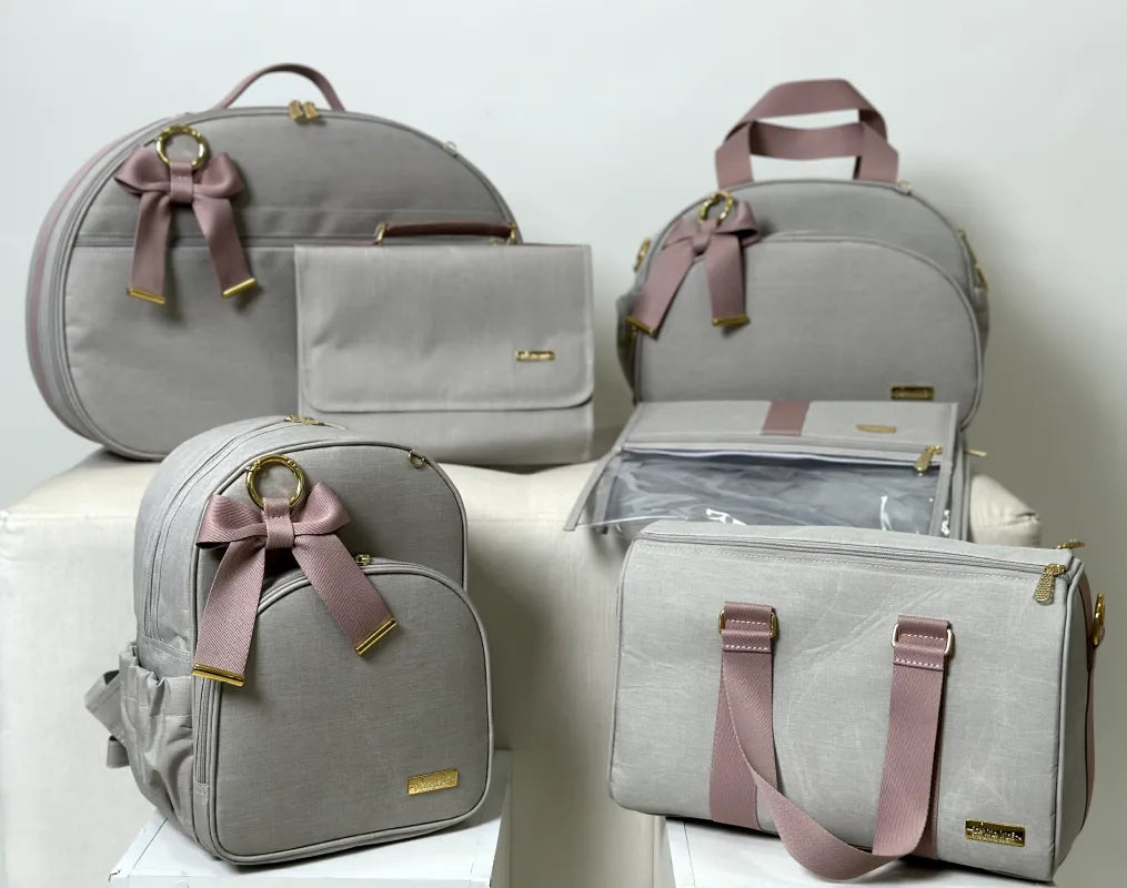 Kit Maternidade - Linho Bege com Fitas Rosê