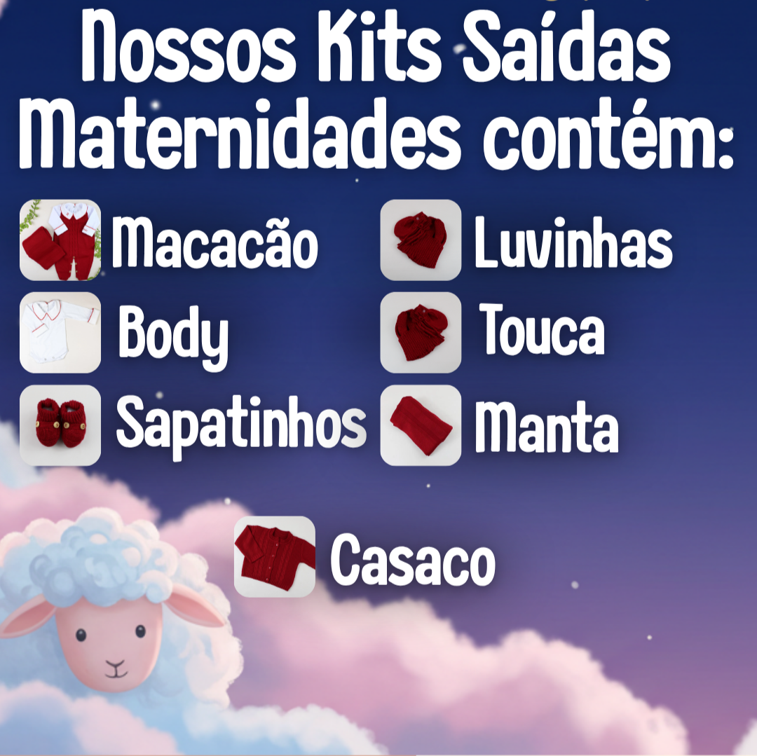 Saída De Maternidade Feminina Bebê Tricô 7 Peças Maitê - ACOMPANHA BODY PERSONALIZADO Vermelha