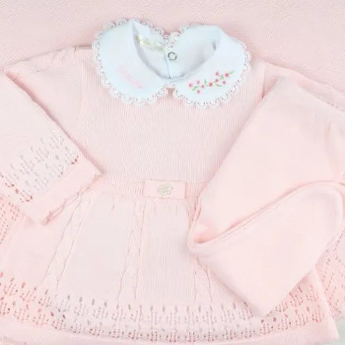 Saída De Maternidade Feminina Bebê Tricô 7 Peças Helena - ACOMPANHA BODY PERSONALIZADO Rosa Bebê