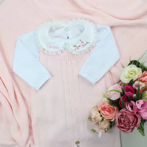 Saída De Maternidade Feminina Bebê Tricô Laura 7 peças - ACOMPANHA BODY PERSONALIZADO Rosa Bebê
