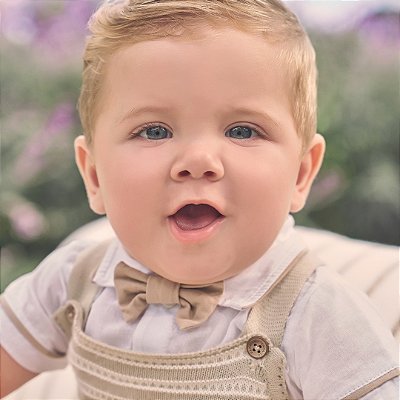 2 Conjuntinhos - Jardineira Gravata Paraíso - Bege