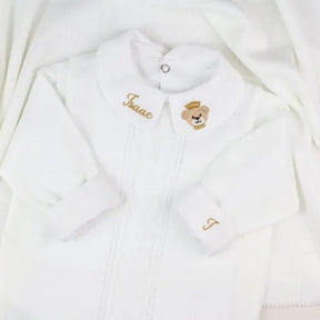 Saída De Maternidade Masculina Bebê Tricô 7 Peças Londres - ACOMPANHA BODY PERSONALIZADO                                                                        Branco